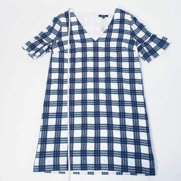 NWT Madewell Leighton Bell Sleeve Dress Navy White Plaid Size 6 - Picture 9 of 12